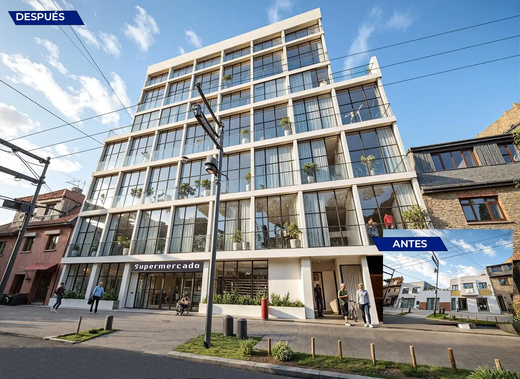 Edificio moderno diseñado dentro de nuestros servicios de arquitectura en Bogotá, zona Restrepo