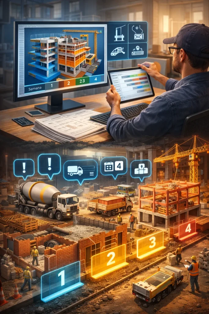 Modelo BIM utilizado para planificar el proceso constructivo, analizar secuencia de obra y optimizar logística del proyecto