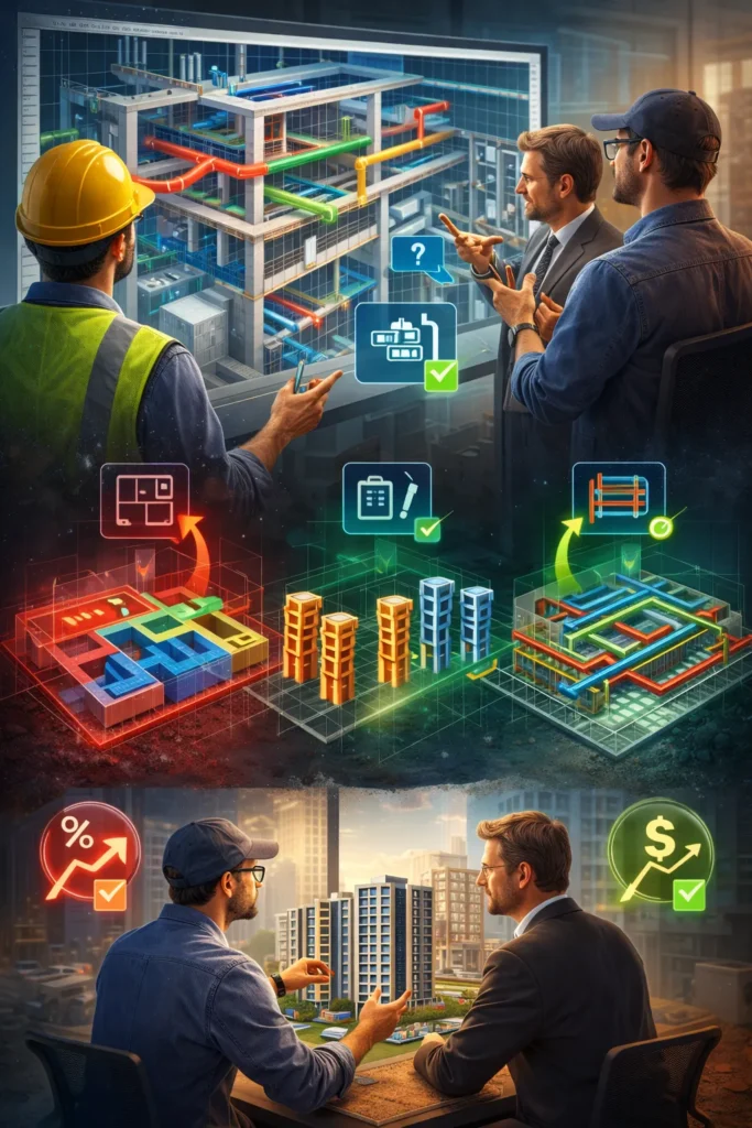 El BIM permite analizar el proyecto completo en 3D antes de construir, facilitando decisiones técnicas más seguras.