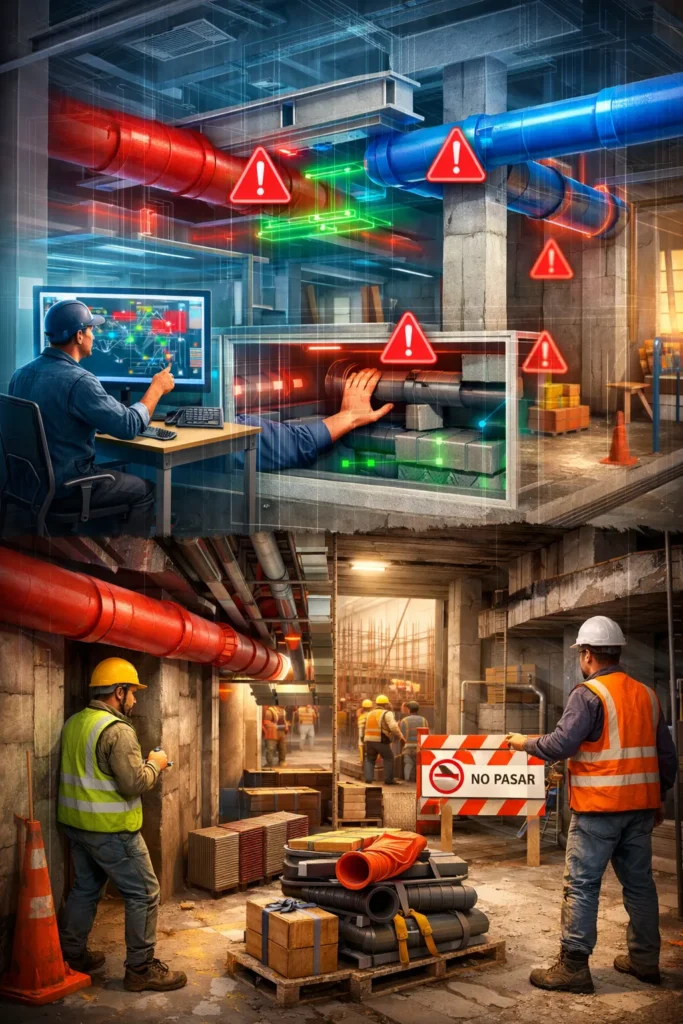 Modelo BIM detectando interferencias técnicas y errores constructivos antes de iniciar la obra