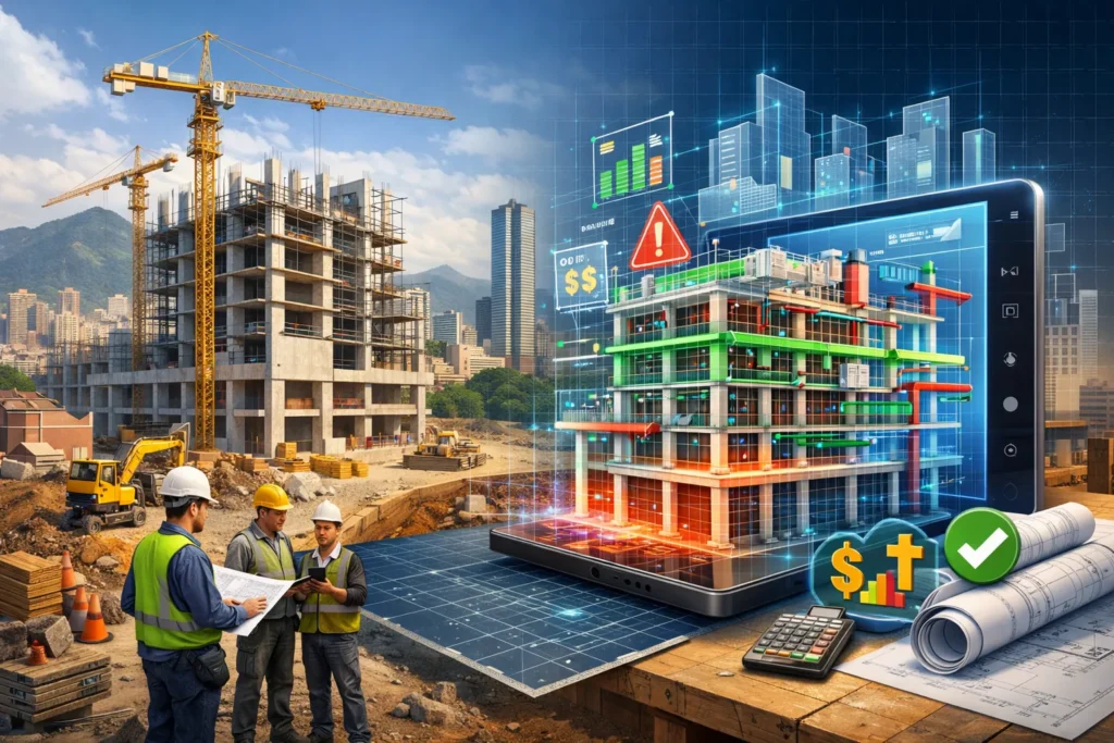 Modelo BIM mostrando coordinación de especialidades y control de costos en proyecto de construcción en Bogotá