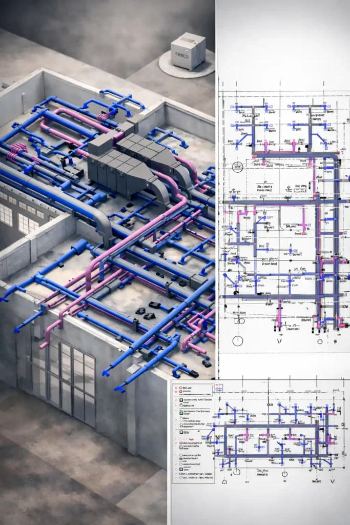 Modelo BIM en Bogotá en Revit con instalaciones hidráulicas, sanitarias y eléctricas coordinadas para casas y edificios